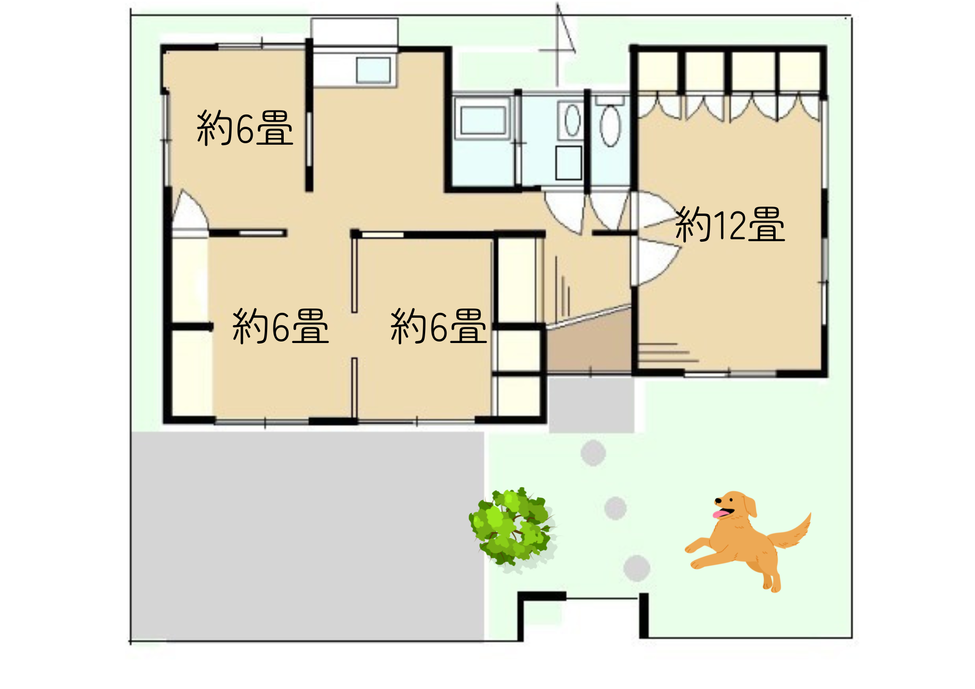 間取り図 約12畳・約6畳×3室